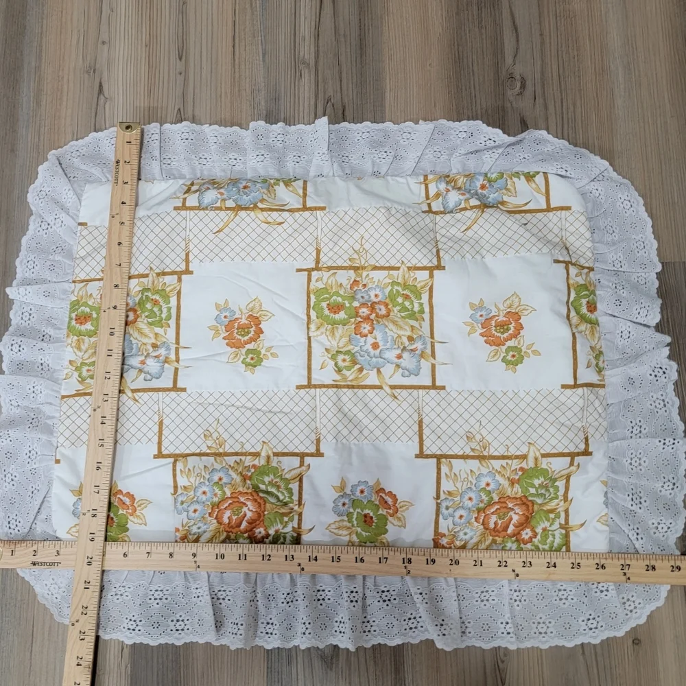 Set Of 2 Handmade Floral White Eyelet Lace Pillow Shams Cottage Core